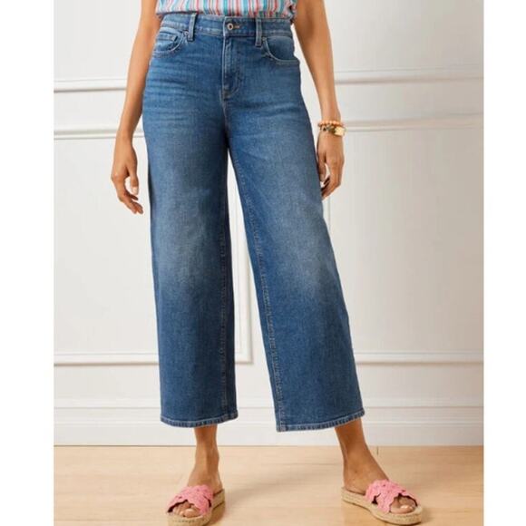 Talbots Wide Leg Crop Jean High Rise Como Wash Casual Denim Size 8 - Picture 1 of 16